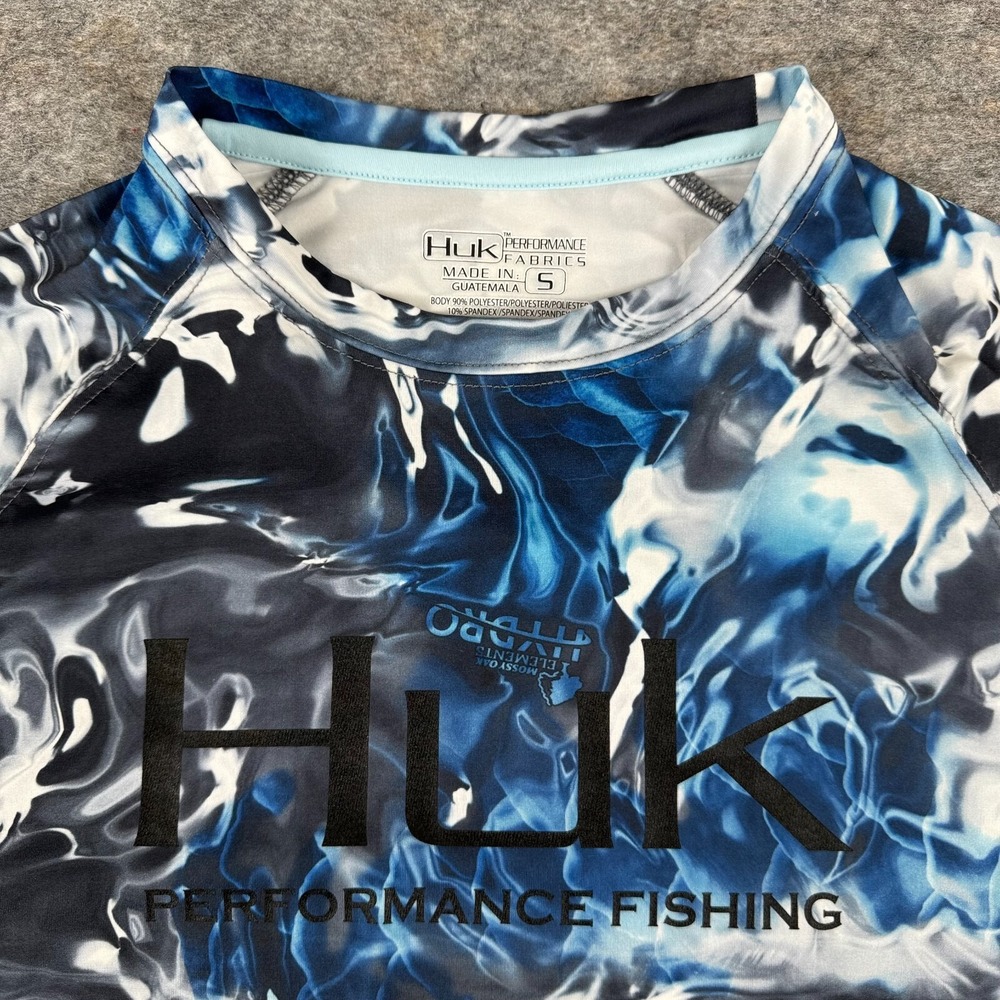 HUK Performance Fishing Shirt Mossy Oak Elements Hydro Camo Blue Mens Small S - Picture 3 of 12
